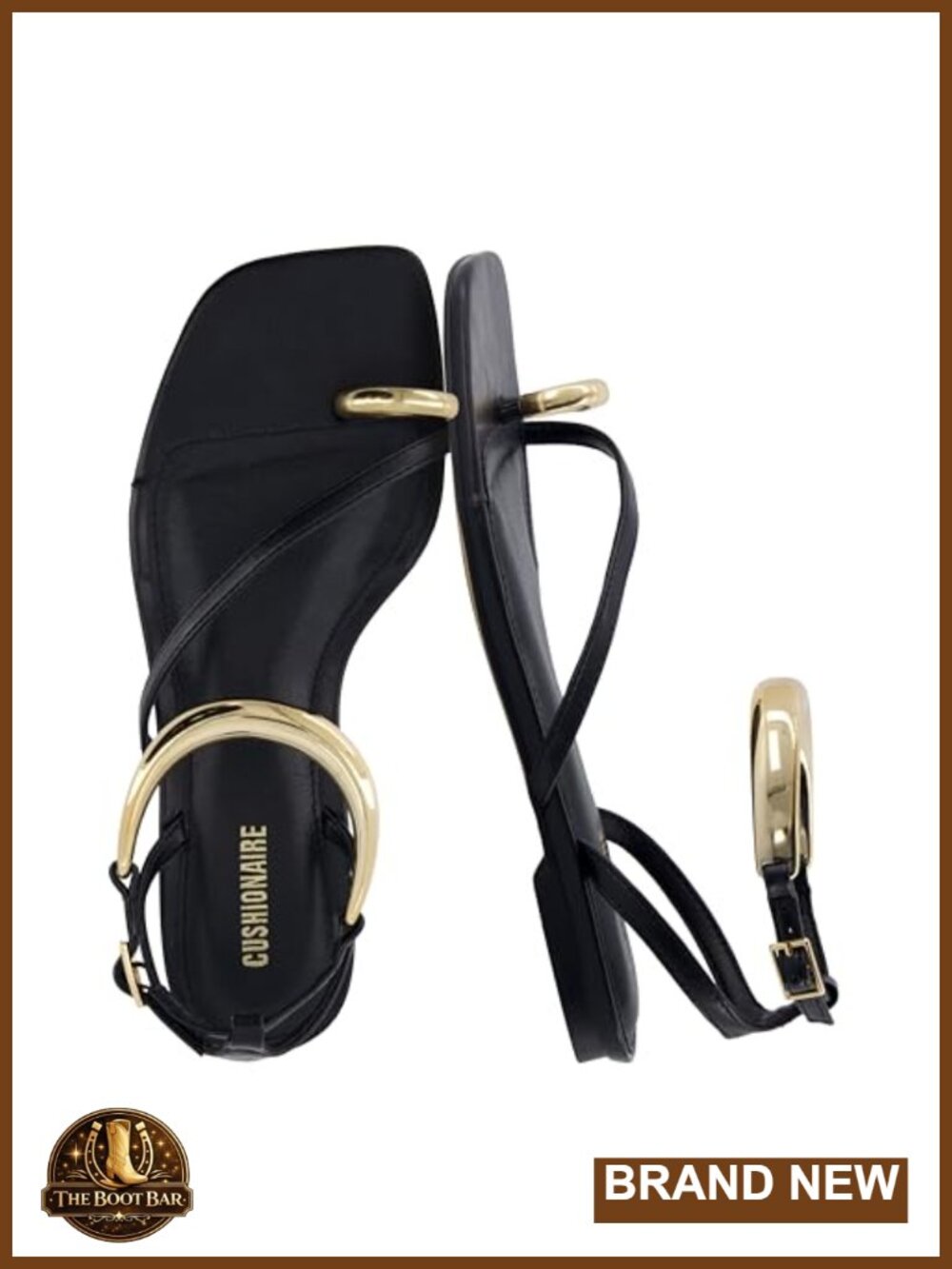 Secret Flat Sandals with Gold Ankle Cuff & Toe Ring Vegan Leather